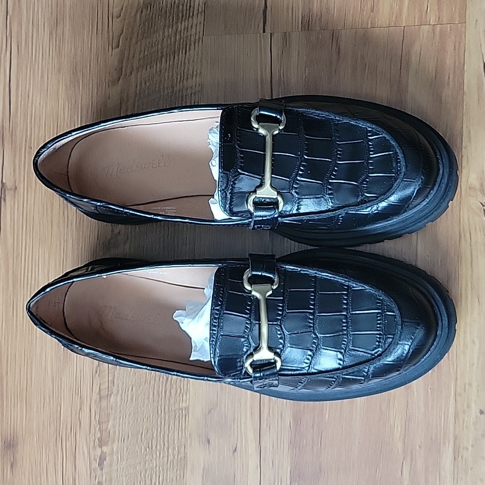 Madewell Black Croc-Embossed Loafers